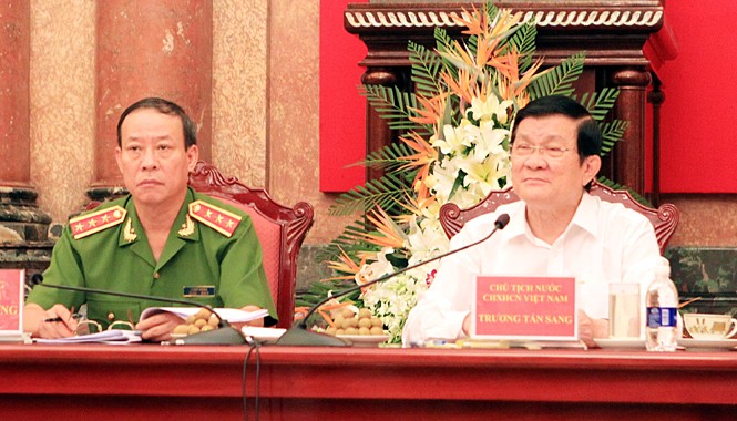 Chủ tịch nước: Không để xảy ra oan sai cho dân Chủ tịch nước Trương Tấn Sang tại buổi làm việc. Ảnh: Nguyễn Khang