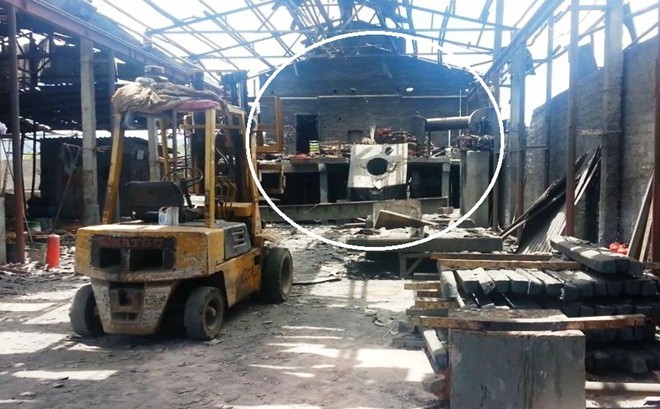 Nổ chảo chế biến phôi thép, 5 người bị thương Hiện trường nơi xảy ra vụ nổ (vòng tròn trắng). Ảnh: Zing
