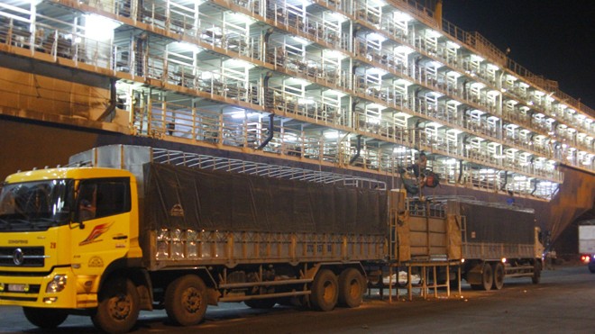 Khởi công cầu cảng gần 1000 tỷ đồng Hàng hóa được bốc dỡ tại Cảng Vũng Áng - Việt Lào.