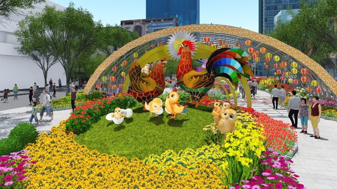 Cặp gà khủng tại đường hoa tết 2017 ở Sài Gòn Cặp gà khủng tại đường hoa.
