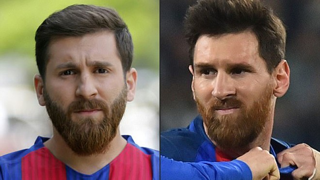 Nam sinh gây tắc đường vì giống Messi như đúc Reza Parastesh (bên trái) giống Lionel Messi y như đúc.