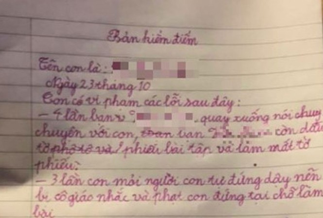 Phụ huynh tố giáo viên chủ nhiệm bắt học sinh nghỉ học vì nói chuyện riêng Bản kiểm điểm sáng nay có ý kiến của phụ huynh để con chị NTT được đi học