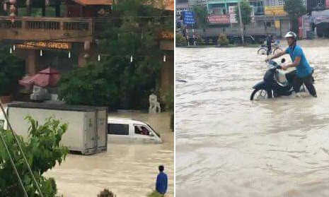 Quốc lộ 51 qua TP Biên Hoà chìm trong nước Ngập nước trên quốc lộ 51 TP Biên Hòa.