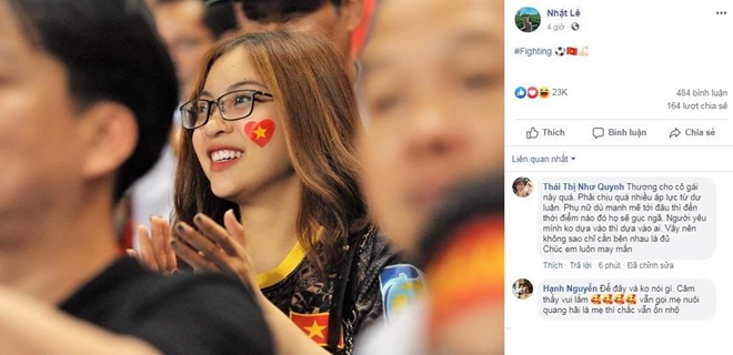 Quang Hải xóa ảnh Nhật Lê, chỉ giữ duy nhất một tấm tại trang cá nhân Nhật Lê đăng ảnh cũ cổ vũ đội tuyển Việt Nam. Ảnh chụp màn hình.