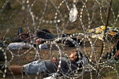 Hungary xây hàng rào trên biên giới để ngăn người di cư Người tị nạn trên biên giới Hungary và Croatia. Ảnh: AP