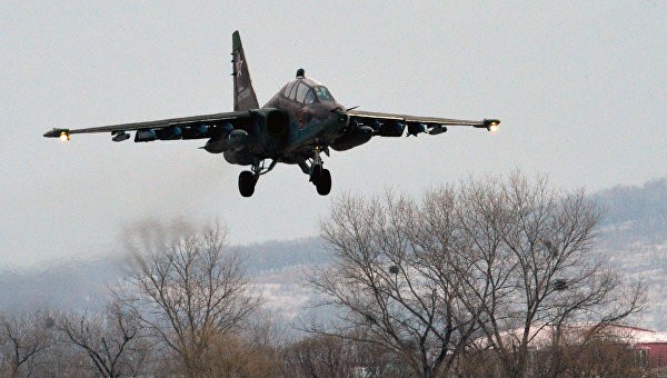 Cường kích Su-25 Nga rơi khi huấn luyện Cường kích Su-25 của Không quân Nga. Ảnh: RIA Novosti