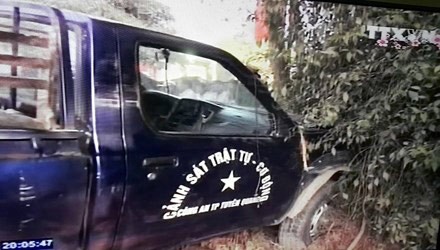 Xe công an gây tai nạn, 2 người chết Hiện trường vụ tai nạn. Ảnh chụp từ clip