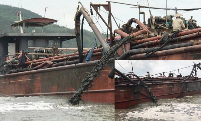 Nghệ An đề nghị Bộ TN-MT vào cuộc vụ xả thải tại vùng biển giáp ranh Tàu hút bùn, xả thải tại vùng biển gần bờ giáp ranh hai tỉnh Nghệ An, Thanh Hóa, ảnh chụp ngày 9/5.