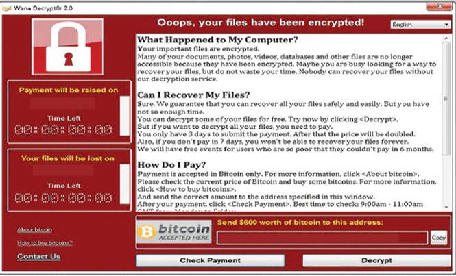 Cảnh giác với virus tống tiền đang tấn công toàn cầu Thông báo của hacker trên máy tính bị nhiễm virus tống tiền WannaCry.