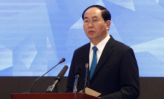 APEC thúc đẩy tự do hóa thương mại và đầu tư Chủ tịch nước Trần Đại Quang phát biểu tại Đối thoại. Ảnh: TTXVN.