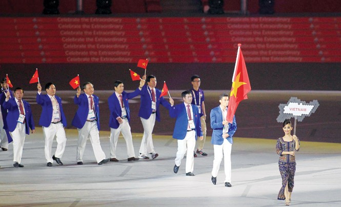 Thể thao VN với Olympic Rio 2016: Trang phục trình diễn và dịch Zika Trang phục trình diễn của Đoàn TTVN tại SEA Games 28. Ảnh: VSI