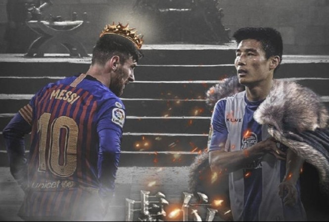 Wu Lei đọ sức với Messi, người Trung Quốc phát sốt vì derby xứ Catalan Ảnh quảng bá trận đấu giữa Barcelona và Espanyol