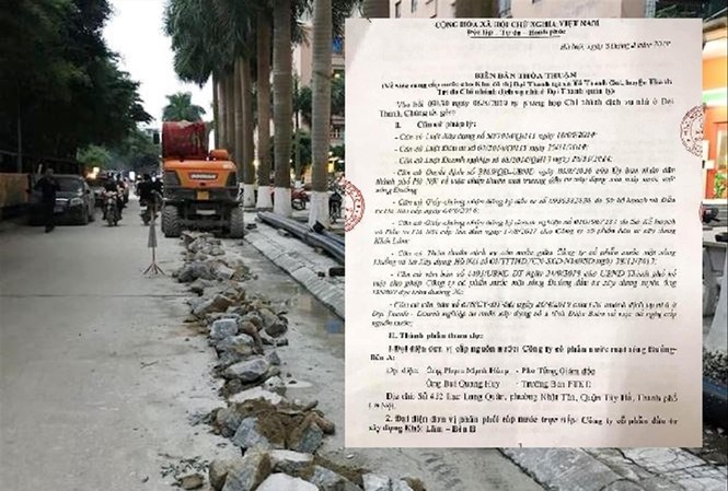 Ðình chỉ đào đường, lắp ống bán nước sai phép Do không có giấy phép nên việc đào đường lắp đường ống nước sông Ðuống tại Ðại Thanh bị đình chỉ