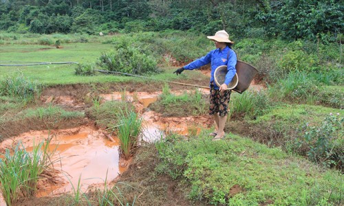 Nước suối đột nhiên biến thành màu đỏ Sau khi nước rút rất nhiều chất màu đỏ bám lại dòng suối