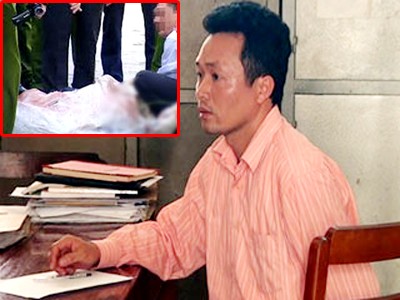 Vợ chồng giáo viên sát hại dã man chủ nợ Nghi can Nguyễn Quang Hiệp (ảnh lớn) và hiện trường vụ án (ảnh nhỏ)