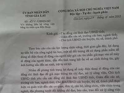 Gia Lai: Cấm dùng tin nhắn để chỉ đạo Gia Lai: Cấm dùng tin nhắn để chỉ đạo