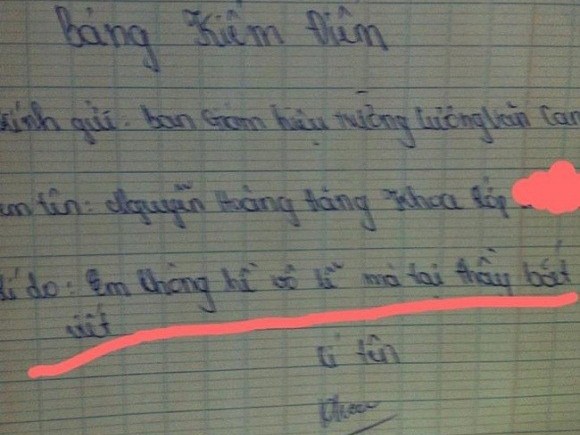 ‘Em không hề vô lễ mà tại thầy bắt viết’ ‘Em không hề vô lễ mà tại thầy bắt viết’