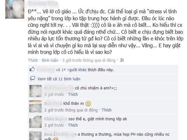Lại thêm học sinh chửi cô giáo trên Facebook Lại thêm học sinh chửi cô giáo trên Facebook