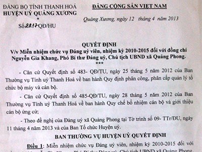 Miễn nhiệm chủ tịch xã 'tòm tem' cấp dưới Miễn nhiệm chủ tịch xã 'tòm tem' cấp dưới