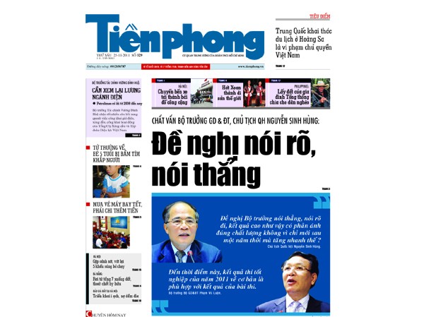 Tin bài chú ý trên Tiền Phong số 329 Tin bài chú ý trên Tiền Phong số 329