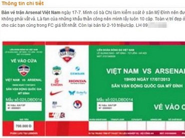 10 triệu đồng vé chợ đen trận Việt Nam - Arsenal 10 triệu đồng vé chợ đen trận Việt Nam - Arsenal