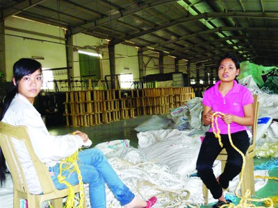 Khi doanh nghiệp FDI bỏ trốn, xù nợ Trước khi Cty ROBE (ông chủ người Việt) tiếp quản nhà xưởng này đã có hai chủ Hàn Quốc bỏ trốn để lại khoản nợ hàng triệu USD cho chủ nợ Agribank Phú Thọ (trong ảnh: Nhân viên Cty ROBE đang đóng gói dây thừng). Ảnh: Phong Cầm