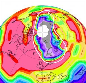 Xuất hiện lỗ thủng ozone khổng lồ ở Bắc Cực Xuất hiện lỗ thủng ozone khổng lồ ở Bắc Cực