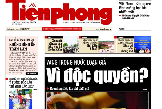 Thông tin hấp dẫn trên Tiền Phong ra ngày 27-9 Thông tin hấp dẫn trên Tiền Phong ra ngày 27-9