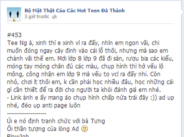 Chủ trang Facebook bôi xấu khiến nữ sinh tự tử là học sinh lớp 10 Chủ trang Facebook bôi xấu khiến nữ sinh tự tử là học sinh lớp 10