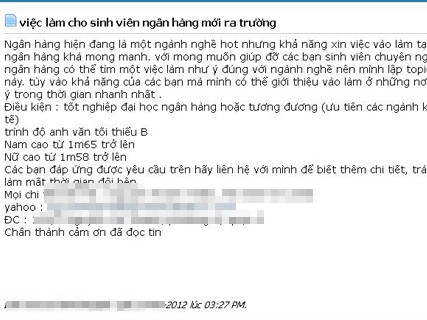 'Rao' nửa tỷ đồng một suất vào làm tại ngân hàng 'Rao' nửa tỷ đồng một suất vào làm tại ngân hàng