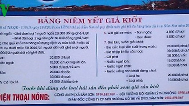 Bát phở thu quá 5.000 đồng, bị phạt 12,5 triệu đồng Bảng niêm yết giá tại Sầm Sơn.