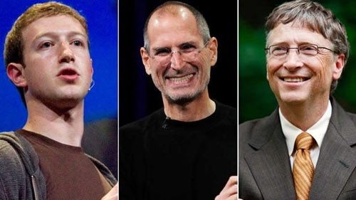 Các tỷ phú Mỹ có học vấn thế nào? Mark Zuckerberg, Steve Jobs và Bill Gates đều từng bỏ học. Ảnh: Suger Slam