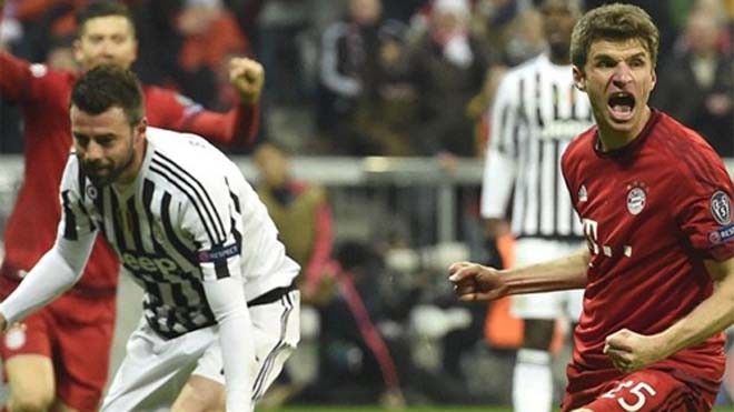 'Pep dọa 'thiến' học trò nếu thua Juventus' Muller (phải) chia vui sau bàn gỡ 2-2 ở phút 90 cho Bayern. Ảnh: Reuters