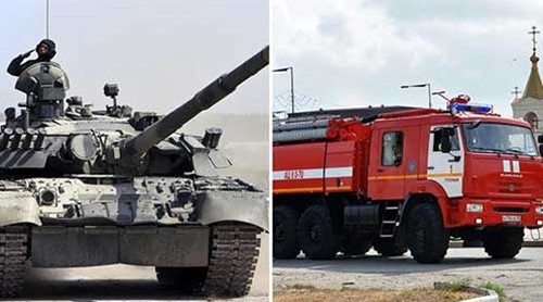 Nga biến xe tăng thành xe chữa cháy đặc biệt Xe chữa cháy đặc biệt do Omzsk sản xuất dựa trên phiên bản xe tăng T-72 và T-80.