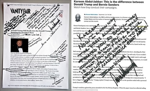Chữ viết tay tiết lộ gì về tính cách của Trump? Bên trái là ghi chú viết tay của ông Trump năm 2011, bên phải là ghi chú năm 2016. Ảnh: Facebook