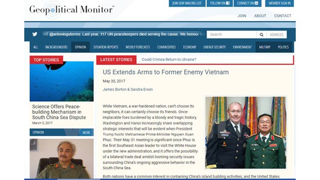 Gác lại quá khứ, Việt Nam-Mỹ mở rộng hợp tác an ninh quốc phòng Bài viết đăng trên trang Geopolitical Monitor.