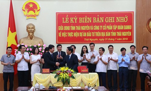 Thái Nguyên thu hút nhà đầu tư nhờ đột phá cải cách hành chính Lễ ký biên bản ghi nhớ giữa UBND tỉnh Thái Nguyên với Công ty Cổ phần Tập đoàn DANKO