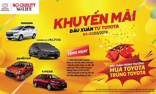 Mua Toyota tháng 3, cơ hội trúng thêm một xe mới Chương trình khuyến mãi của Toyota chỉ diễn ra trong tháng 3, khách hàng nhanh tay để giành các phần quà hấp dẫn