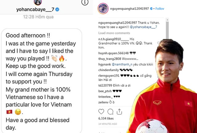Trước trận đấu quan trọng, Quang Hải được sao Pháp khích lệ tinh thần Quang Hải nhận được lời chúc từ Cabaye.