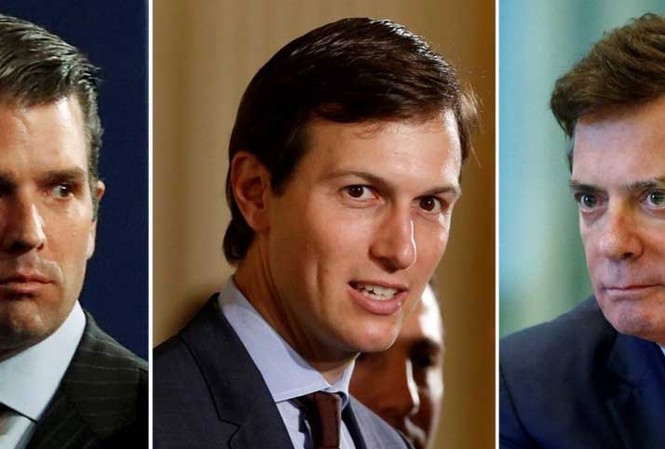 Con trai và con rể ông Trump sẽ phải ra điều trần Ba cộng sự thân thiết của ông Trump sẽ phải ra điều trần. Từ trái sang: Con trai, con rể và Giám đốc quỹ tranh cử của ông Trump. Ảnh: CNN