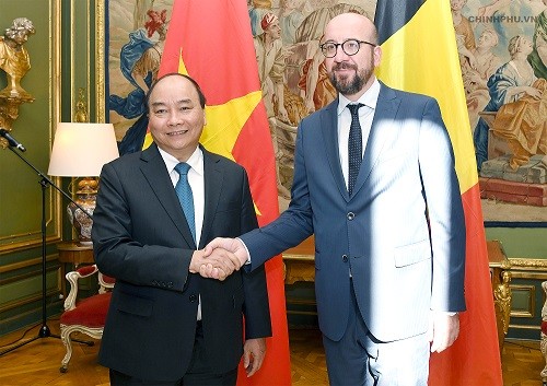 Tuyên bố chung Việt Nam - Bỉ Thủ tướng Nguyễn Xuân Phúc hội kiến Thủ tướng Bỉ Charles Michel. Ảnh:VGP