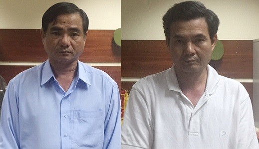 Bắt cựu phó giám đốc Sở Tài nguyên Môi trường Bến Tre Bị can Đoàn Văn Phúc và Trương Văn Em - ảnh Bộ CA cung cấp