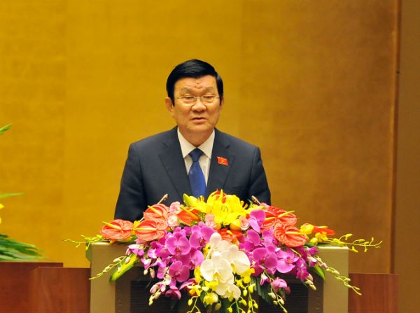 Chủ tịch nước luôn gương mẫu, giản dị, gần dân Chủ tịch nước Trương Tấn Sang báo cáo nhiệm kỳ. Ảnh Như Ý