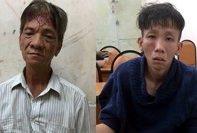 Bị truy bắt, 2 tên cướp dùng dao tấn công cảnh sát đặc nhiệm Sơn và Hùng tại công an.