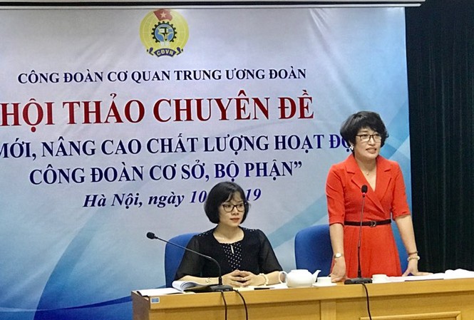 Nhiều cách làm mới trong Công đoàn cơ quan Trung ương Đoàn Chị Lê Hồng Hạnh, Chủ tịch Công đoàn cơ quan Trung ương Đoàn phát biểu tại Hội thảo