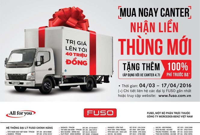 ‘Mua ngay Canter, nhận liền thùng mới’ Fuso tung khuyến mãi được mong đợi nhất năm-“Mua ngay Canter, nhận liền thùng mới”