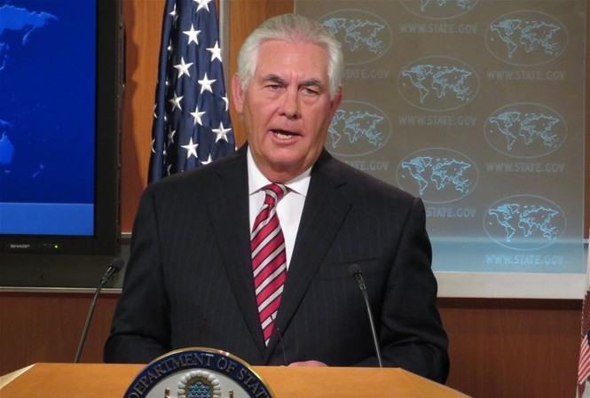 Ngoại trưởng Mỹ hoan nghênh ‘sự kiềm chế’ của Triều Tiên Ngoại trưởng Mỹ Rex Tillerson trong cuộc họp báo ngày 22/8. Ảnh: Tân Hoa Xã