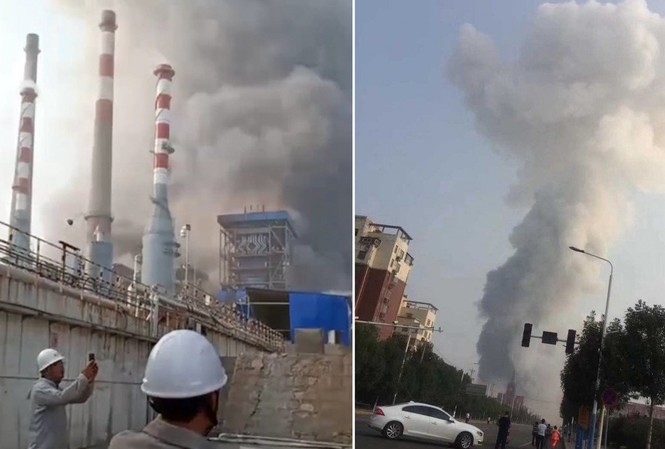 Nhà máy gas phát nổ, 34 người thương vong và mất tích ở Trung Quốc Khói bốc lên từ hiện trường vụ nổ. Ảnh: SCMP