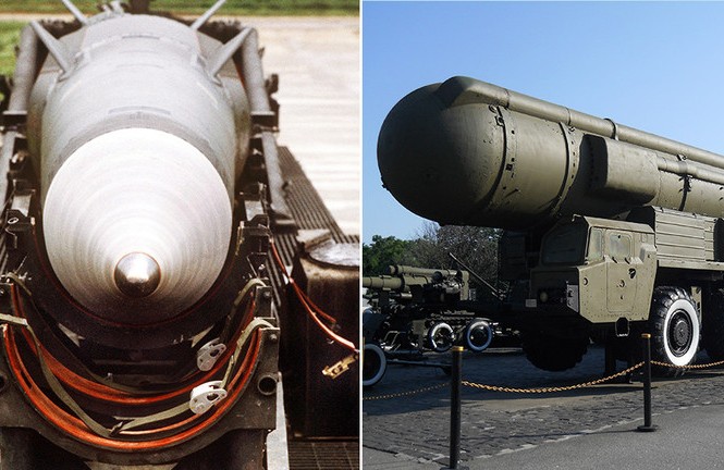 Hiệp ước INF sụp đổ, Tổng thống Nga Putin gửi cảnh báo 'lạnh người' đến Mỹ Các vũ khí bị cấm theo INF: tên lửa Pershing II (trái) và tên lửa đạn đạo tầm trung SS-20 (phải). Ảnh: Wikipedi/Global Look Press