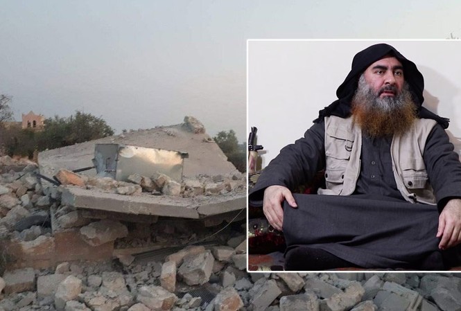 Thi thể trùm khủng bố al-Baghdadi được thuỷ táng giống Osama bin Laden Ảnh lớn: Hiện trường nơi Mỹ tiêu diệt thủ lĩnh IS. Ảnh nhỏ: Thủ lĩnh IS Abu Bakr al-Baghdadi.